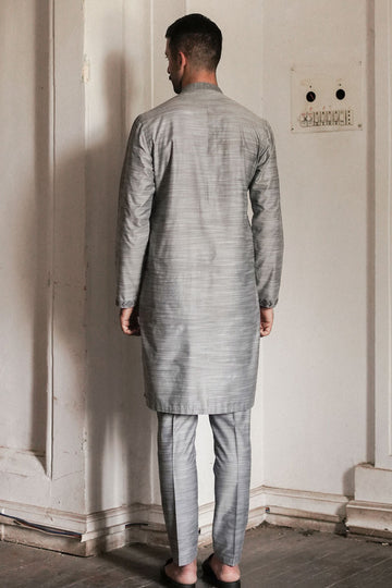 GREY COTTON SLUB KURTA TROUSER